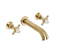 Milano Elizabeth Wall Mounted 3 Tap-Hole Basin Mixer Tap Crosshead Handle - Brass