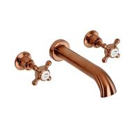 Milano Elizabeth Wall Mounted 3 Tap-Hole Basin Mixer Tap Crosshead Handle - Copper
