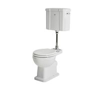 Milano Elizabeth White Toilet WC Pan Low Level Cistern Soft Close Wood Seat - Chrome Flush Kit