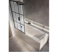 Milano Elswick White 1400mm x 700mm Single Ended Square Shower Bath Black Grid Screen Panels