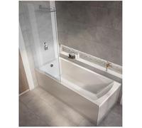 Milano Elswick White 1400mm x 700mm Single Ended Square Shower Bath Chrome Screen Side Panel
