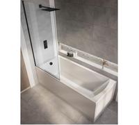 Milano Elswick White 1500mm x 700mm Single Ended Square Shower Bath Black Screen Panels