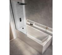 Milano Elswick White 1500mm x 700mm Single Ended Square Shower Bath Black Screen Side Panel