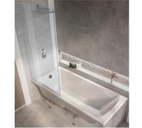 Milano Elswick White 1500mm x 700mm Single Ended Square Shower Bath Chrome Screen