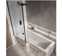Milano Elswick White 1500mm x 850mm Left Hand Square Shower Bath Black Screen