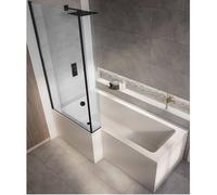 Milano Elswick White 1500mm x 850mm Left Hand Square Shower Bath Black Screen Panels