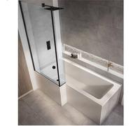 Milano Elswick White 1500mm x 850mm Left Hand Square Shower Bath Black Screen Side Panel