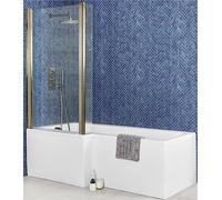 Milano Elswick White 1500mm x 850mm Left Hand Square Shower Bath Gold Screen Side Panel