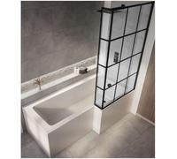 Milano Elswick White 1500mm x 850mm Right Hand Square Shower Bath Black Grid Screen Panels