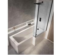 Milano Elswick White 1500mm x 850mm Right Hand Square Shower Bath Black Screen Side Panel