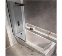 Milano Elswick White 1700mm x 750mm Single Ended Square Shower Bath Smoked Glass Screen