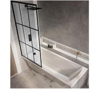 Milano Elswick White 1800mm x 800mm Single Ended Square Shower Bath Black Grid Screen