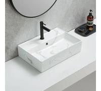 Milano Elswick White Marble Effect Rectangular 1 Tap Hole Countertop Bathroom Basin Sink - 500mm x 350mm
