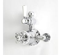 MILANO Exposed Twin Thermostatic Mixer Shower Valve Chrome White | Brass Construction. Lever & Crosshead Handles. Thermostatic Operation. Traditional Style. Suitable For All Plumbing Systems.