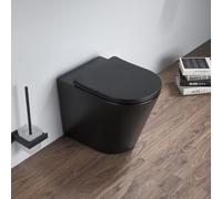 MILANO Graphite Round Back to Wall Toilet WC Pan Soft Close Seat
