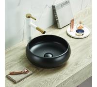 MILANO Graphite Round Countertop Bathroom Basin Sink 360mm | Ceramic Construction. Round Design. Contemporary Style. Countertop Installation. Not Fitted With Tap Holes.