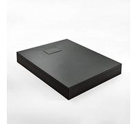MILANO Graphite Slate Effect Square Shower Tray Corner Riser 900 x 900mm | SMC Construction. Low Profile Design. Contemporary Style. Textured Surface. Reversible Installation. Waste Included.
