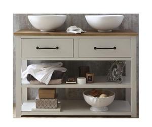 Milano Henley Antique White 1215mm Bathroom Vanity Unit Round Basins Black Bar Handles