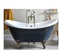 Milano Hest Stone Grey 1750mm x 730mm Double Ended Freestanding Slipper Bath Gold Feet