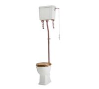 MILANO High Level Cistern Toilet Brushed Copper Flush Kit Oak Effect Seat