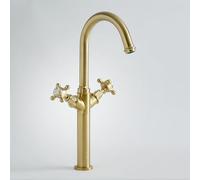 MILANO High Rise Bathroom Basin Mixer Tap Crosshead Handles Brushed Brass | Brass Construction. Deck Mounted Installation. Traditional Style. Crosshead Handle Design. Suits All Plumbing Systems.