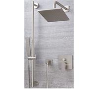 Milano Hunston Manual Mixer Valve 200mm Square Shower Head Handset Riser Rail - Brushed Nickel