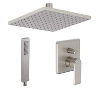 Milano Hunston Manual Mixer Valve 200mm Square Wall Mounted Shower Head Handset - Brushed Nickel