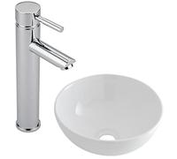 Milano Irwell Round Countertop Bathroom Basin Sink High Rise Mono Mixer Tap - 320mm