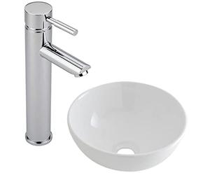 Milano Irwell Round Countertop Bathroom Basin Sink High Rise Mono Mixer Tap - 320mm