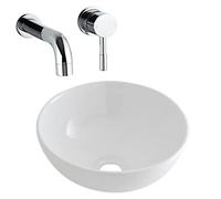Milano Irwell Round Countertop Bathroom Basin Sink Wall Mounted Mixer Tap - 320mm