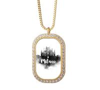Milano Italy Landmark Ink City Painting Necklace Pendant Diamond Crystal Golden Jewelry