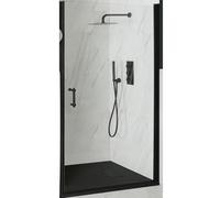 Milano Langley Black Hinged Door Frameless Shower Enclosure Graphite Tray - 800mm x 1700mm