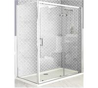 Milano Langley Chrome Corner Sliding Door Shower Enclosure and White Tray - 1400mm x 760mm