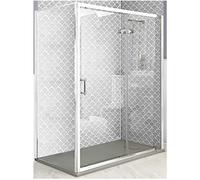 Milano Langley Chrome Sliding Door Corner Shower Enclosure Light Grey Tray - 1400mm x 800mm