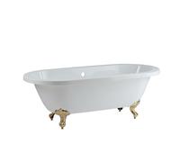 Milano Legend White 1780mm x 825mm Freestanding Double Ended Roll Top Bath Brass Ball Claw Feet