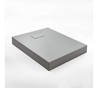 MILANO Light Grey Slate Effect Square Shower Tray Corner Riser 800 x 800mm | SMC Construction. Low Profile Design. Contemporary Style. Textured Surface. Reversible Installation. Waste Included.