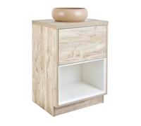 MILANO Light Oak 600mm Bathroom Vanity Unit Round Sand Countertop Basin | Engineered Wood Unit. Ceramic Basin. Contemporary Style. Floorstanding Design. Soft Close Mechanism. Ready Assembled.