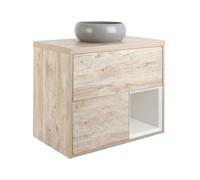 MILANO Light Oak 800mm Wall Hung Bathroom Vanity Unit Round Pebble Basin | Engineered Wood Unit. Ceramic Basin. Contemporary Style. Wall Mounted Design. Soft Close Mechanism. Ready Assembled.