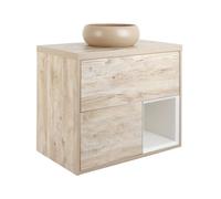 MILANO Light Oak 800mm Wall Hung Bathroom Vanity Unit Round Sand Basin | Engineered Wood Unit. Ceramic Basin. Contemporary Style. Wall Mounted Design. Soft Close Mechanism. Ready Assembled.
