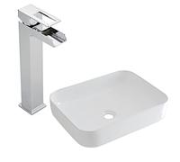 Milano Longton Rectangular Countertop Bathroom Basin Sink High Rise Waterfall Tap - 500mm x 390mm