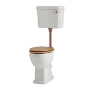 MILANO Low Level Cistern Toilet Brushed Copper Flush Kit Oak Effect Seat