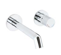 Milano Lune Modern Wall Mounted Bathroom Basin Mixer Tap Round Ribbed Handle - Chrome