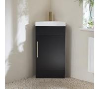 Milano Lurus 450mm Black Grey Floorstanding Corner Bathroom Vanity Unit Brass Bar Handle