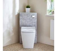 Milano Lurus Concrete Grey Modern Corner Bathroom WC Unit Back to Wall Toilet Chrome Flush Button