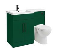 Milano Lurus Dark Green Left Hand Bathroom Combination Vanity WC Unit Black Bar Handle - 1105mm