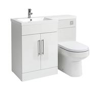 Milano Lurus White Left Hand Bathroom Combination Vanity WC Unit Chrome Bar Handle - 1105mm