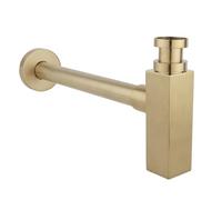 Milano Lyra Square Exposed Bottle Trap for Wall Hung or Washstand Bathroom Basin - Brushed Brass