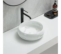 MILANO Marble Effect Round Countertop Bathroom Basin Sink 360mm | Ceramic Construction. Round Design. Contemporary Style. Countertop Installation. Not Fitted With Tap Holes.