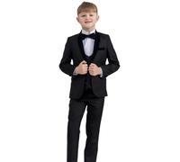 Milano Mayfair, Boys Black Tuxedo Suit with Velvet Lapel, Boys Wedding Page Boy Party Prom Suit, 12-18m to 14 Years (UK, Age, 9 Years, Regular, Black)