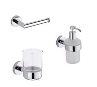 Milano Mirage 3 Piece Bathroom Accessory Set Toilet Roll Holder Tumbler Soap Dispenser - Chrome